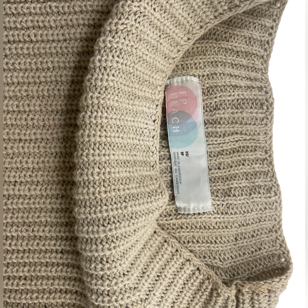 Free People Beige, tan Knit, ribbed Short Sleeve Sweater,cropped, XS, New - Picture 5 of 8